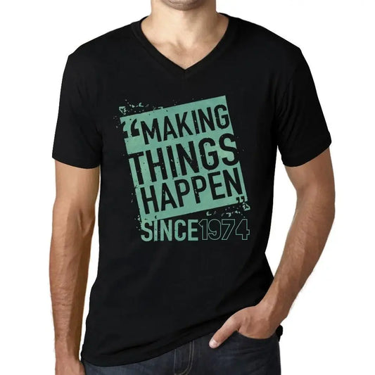Men's Graphic T-Shirt V Neck Making Things Happen Since 1974 50th Birthday Anniversary 50 Year Old Gift 1974 Vintage Eco-Friendly Short Sleeve Novelty Tee