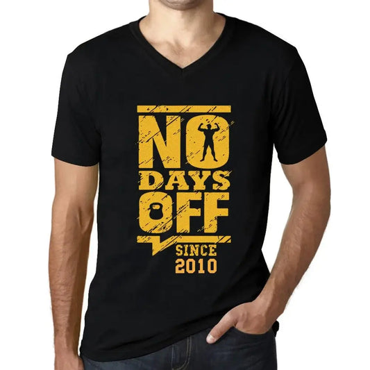 Men's Graphic T-Shirt V Neck No Days Off Since 2010 14th Birthday Anniversary 14 Year Old Gift 2010 Vintage Eco-Friendly Short Sleeve Novelty Tee