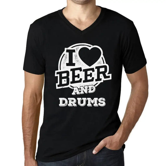 Men's Graphic T-Shirt V Neck I Love Beer And Drums Eco-Friendly Limited Edition Short Sleeve Tee-Shirt Vintage Birthday Gift Novelty