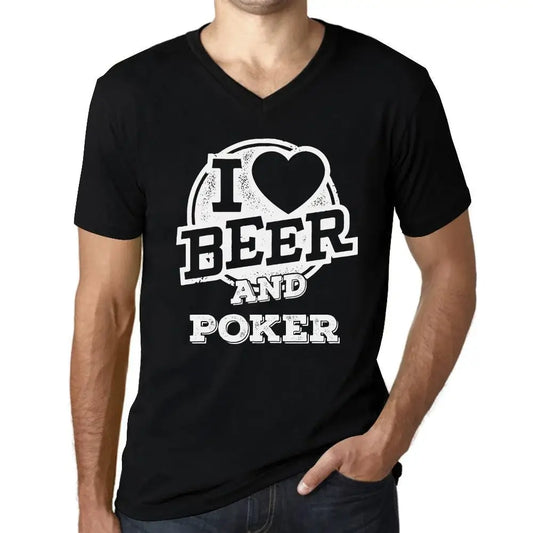 Men's Graphic T-Shirt V Neck I Love Beer And Poker Eco-Friendly Limited Edition Short Sleeve Tee-Shirt Vintage Birthday Gift Novelty