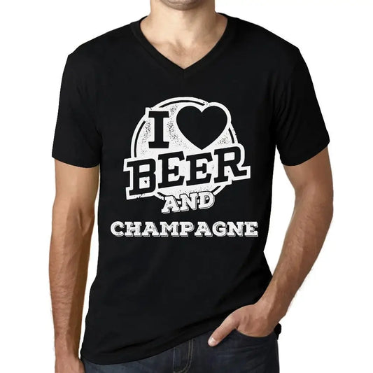 Men's Graphic T-Shirt V Neck I Love Beer And Champagne Eco-Friendly Limited Edition Short Sleeve Tee-Shirt Vintage Birthday Gift Novelty