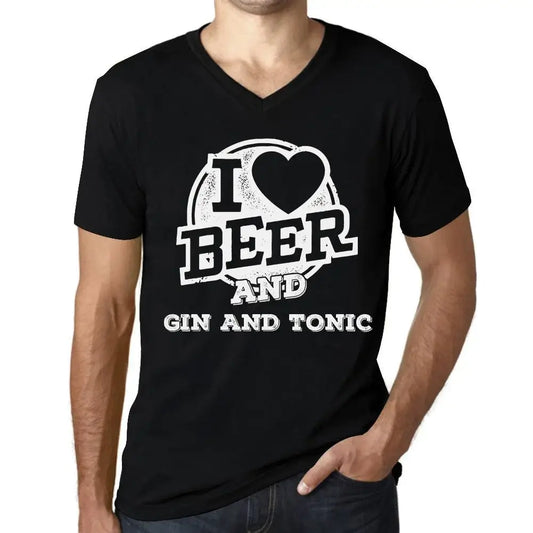 Men's Graphic T-Shirt V Neck I Love Beer And Gin And Tonic Eco-Friendly Limited Edition Short Sleeve Tee-Shirt Vintage Birthday Gift Novelty