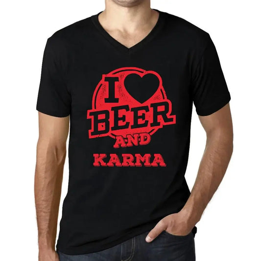 Men's Graphic T-Shirt V Neck I Love Beer And Karma Eco-Friendly Limited Edition Short Sleeve Tee-Shirt Vintage Birthday Gift Novelty