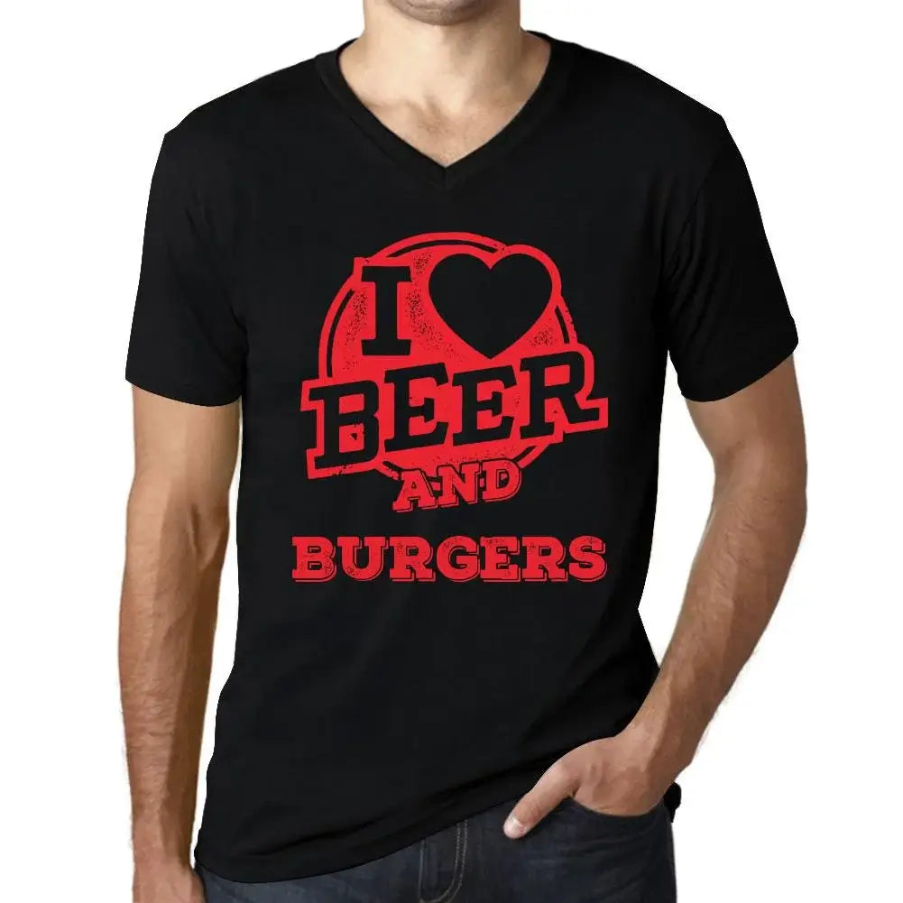 Men's Graphic T-Shirt V Neck I Love Beer And Burgers Eco-Friendly Limited Edition Short Sleeve Tee-Shirt Vintage Birthday Gift Novelty