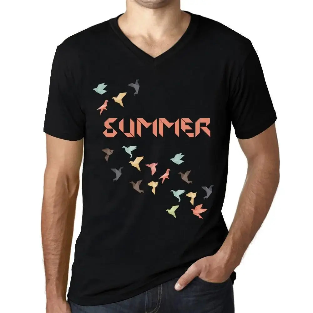 Men's Graphic T-Shirt V Neck Origami Summer Limited Edition Short Sleeve Tee-Shirt Vintage Birthday Gift Novelty