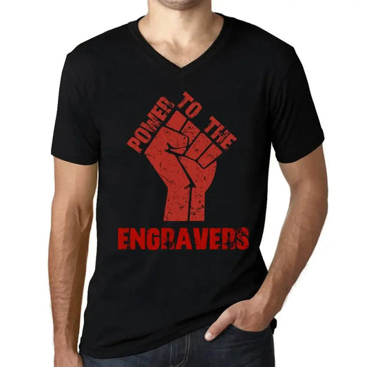 Men's Graphic T-Shirt V Neck Power To The Engravers Limited Edition Short Sleeve Tee-Shirt Vintage Birthday Gift Novelty