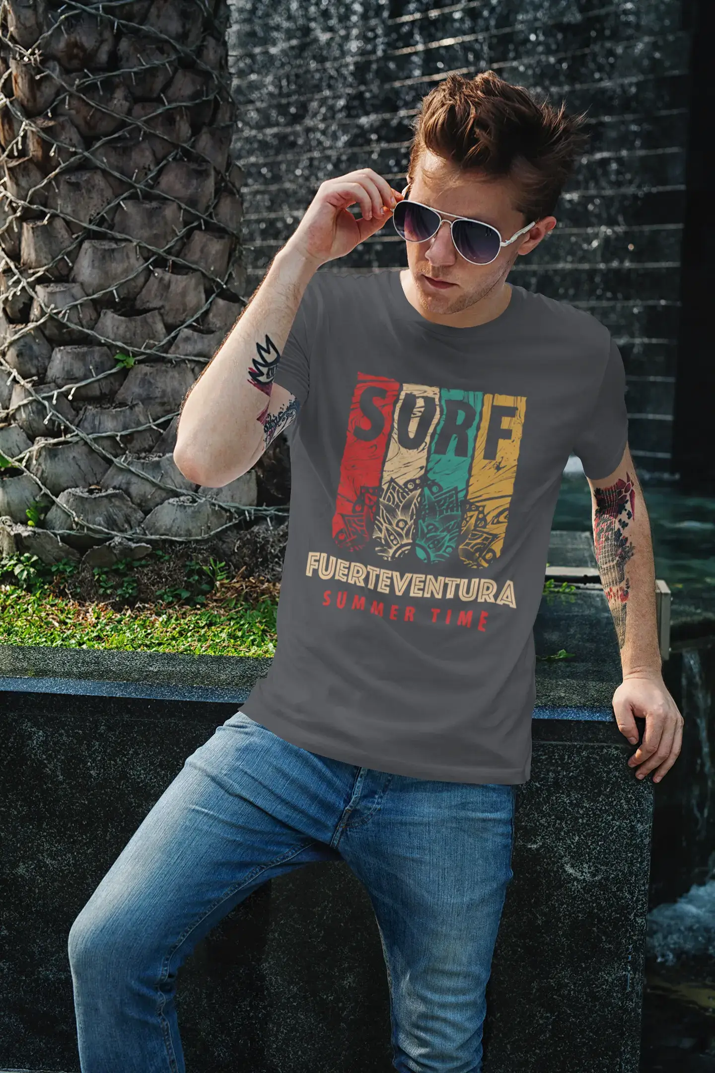 T-Shirt <span>Graphique</span> <span>Homme</span> Surf Summer Time FUERTEVENTURA <span>Gris Souris</span>
