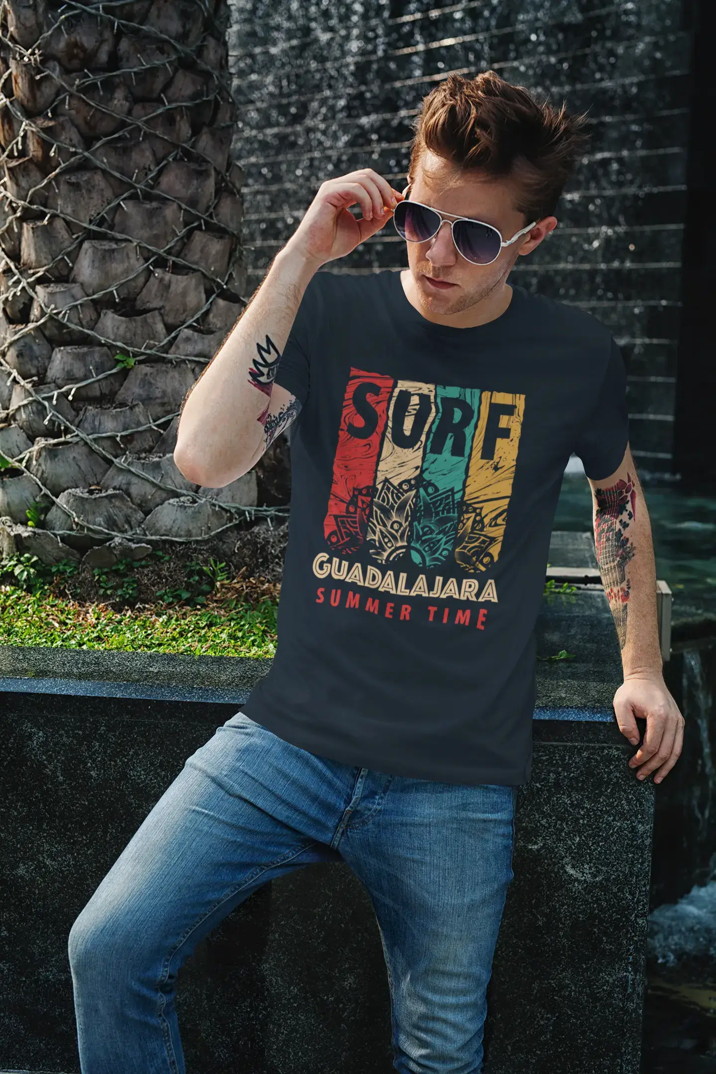 Men's Graphic T-Shirt Surf Summer Time GUADALAJARA Navy