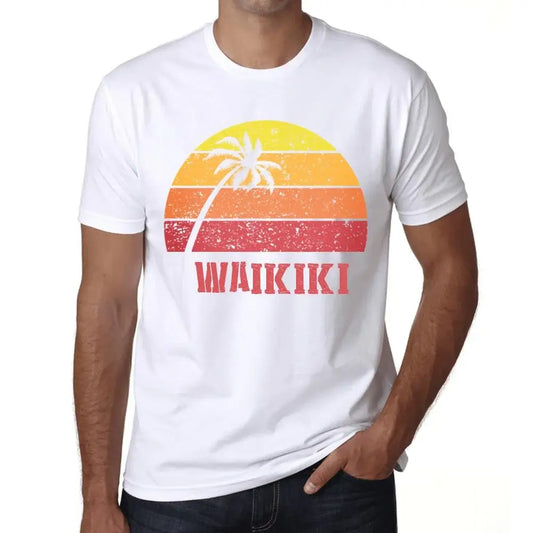 Men's Graphic T-Shirt Palm, Beach, Sunset In Waikiki Eco-Friendly Limited Edition Short Sleeve Tee-Shirt Vintage Birthday Gift Novelty