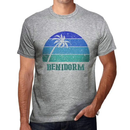 Men's Graphic T-Shirt Palm, Beach, Sunset In Benidorm Eco-Friendly Limited Edition Short Sleeve Tee-Shirt Vintage Birthday Gift Novelty