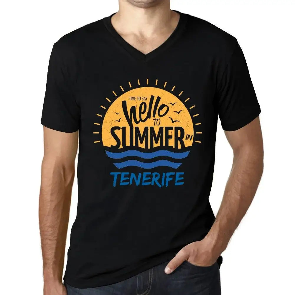 Men's Graphic T-Shirt V Neck Time To Say Hello To Summer In Tenerife Eco-Friendly Limited Edition Short Sleeve Tee-Shirt Vintage Birthday Gift Novelty
