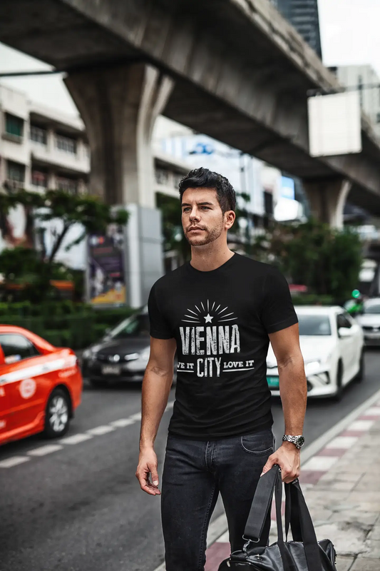 Men's Vintage Tee Shirt Graphic V-Neck T shirt Live It Love It VIENNA Deep Black