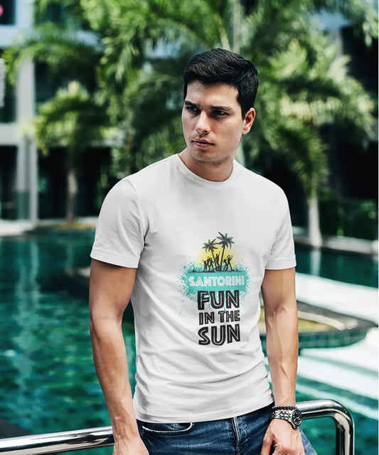 Herren Vintage T-Shirt Grafik T-Shirt Summer Dance SANTORINI Weiß Rundhalsausschnitt