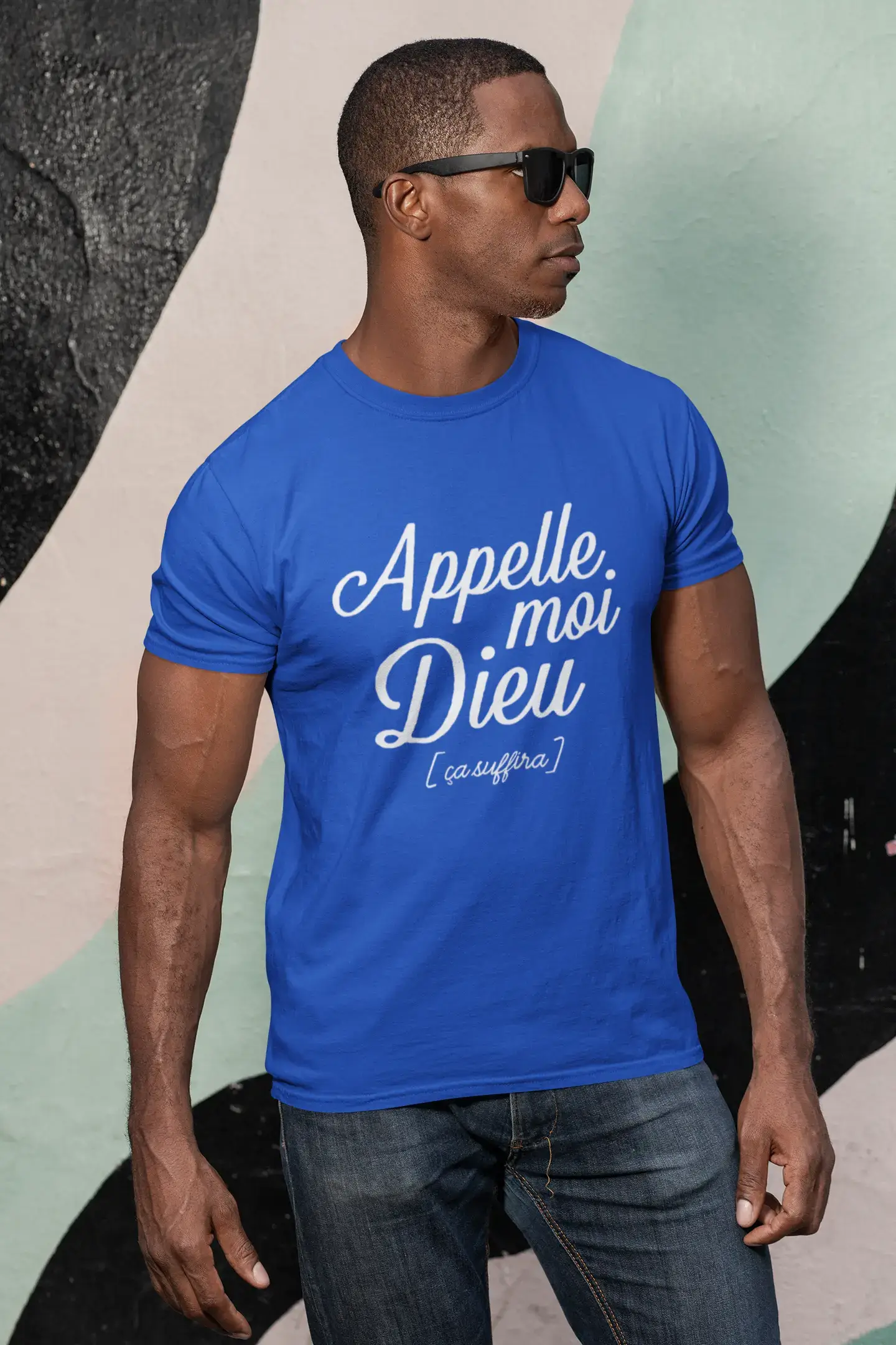 Men's Vintage Tee Shirt Graphic T shirt Appelle Moi Dieu Royal Blue