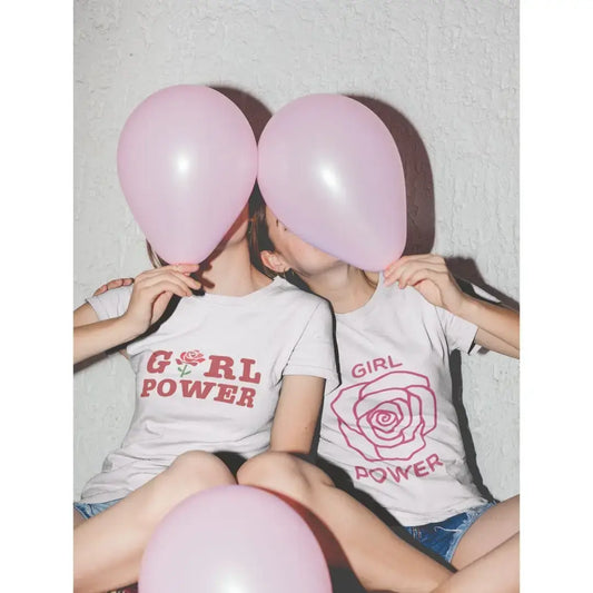 • Damen-Grafik-T-Shirt Girl Power Rose Weiß Rundhalsausschnitt