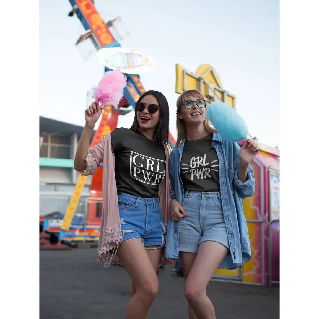 Women's Graphic T-Shirt Girl Power Brush Deep Black Round neck