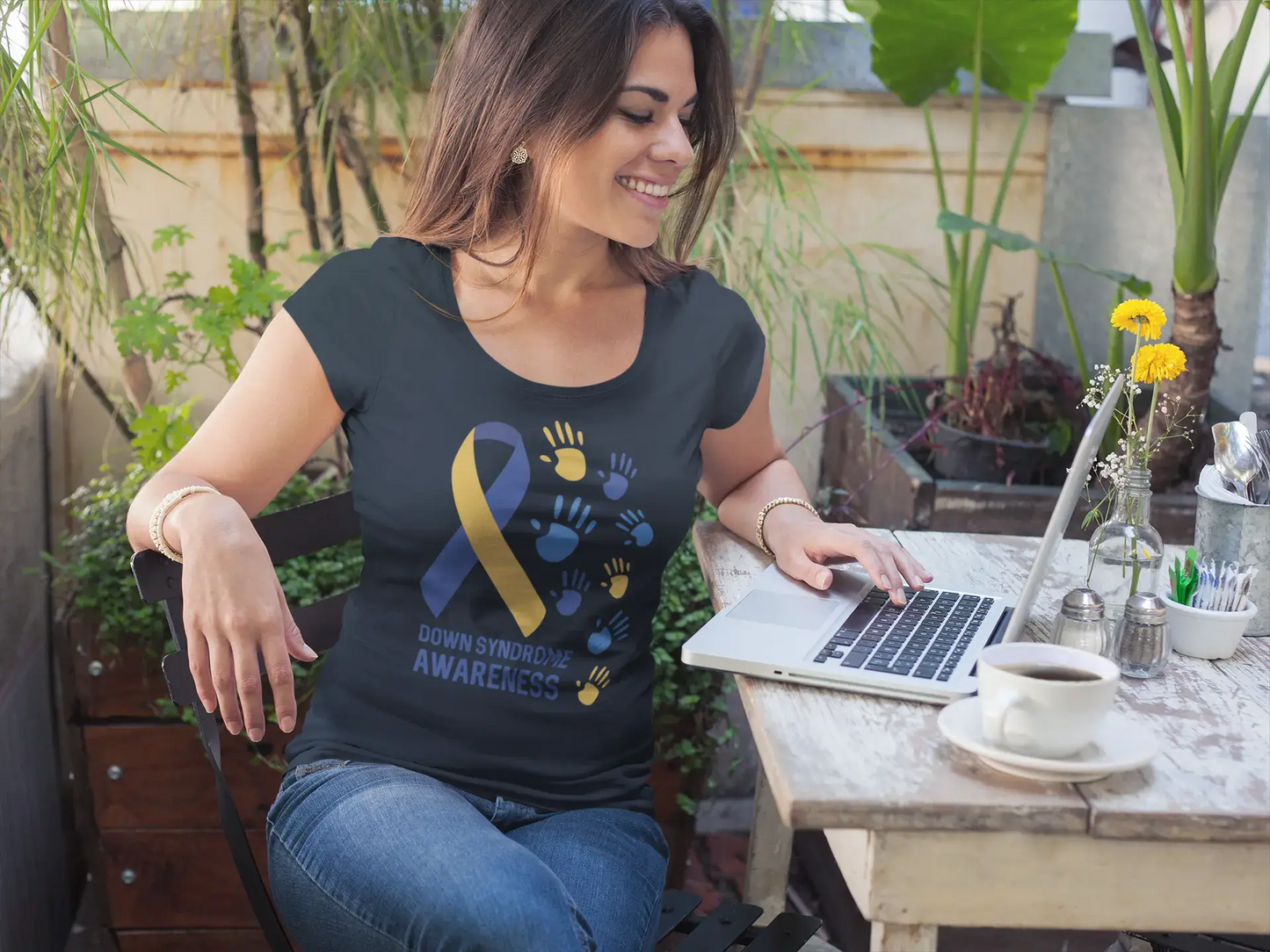 Women's Graphic T-Shirt Down Syndrome Awareness French Navy