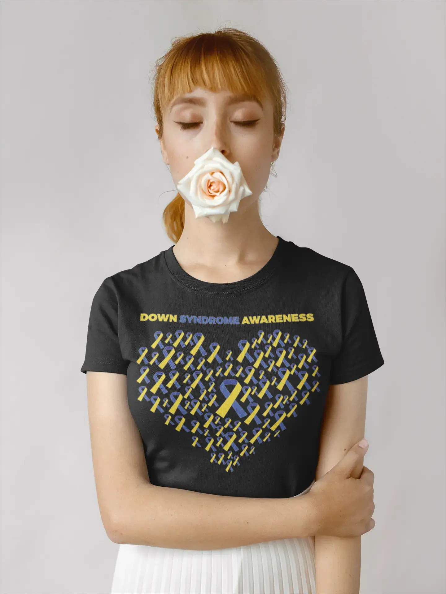 Women's Graphic T-Shirt Down Syndrome Heart Deep Black