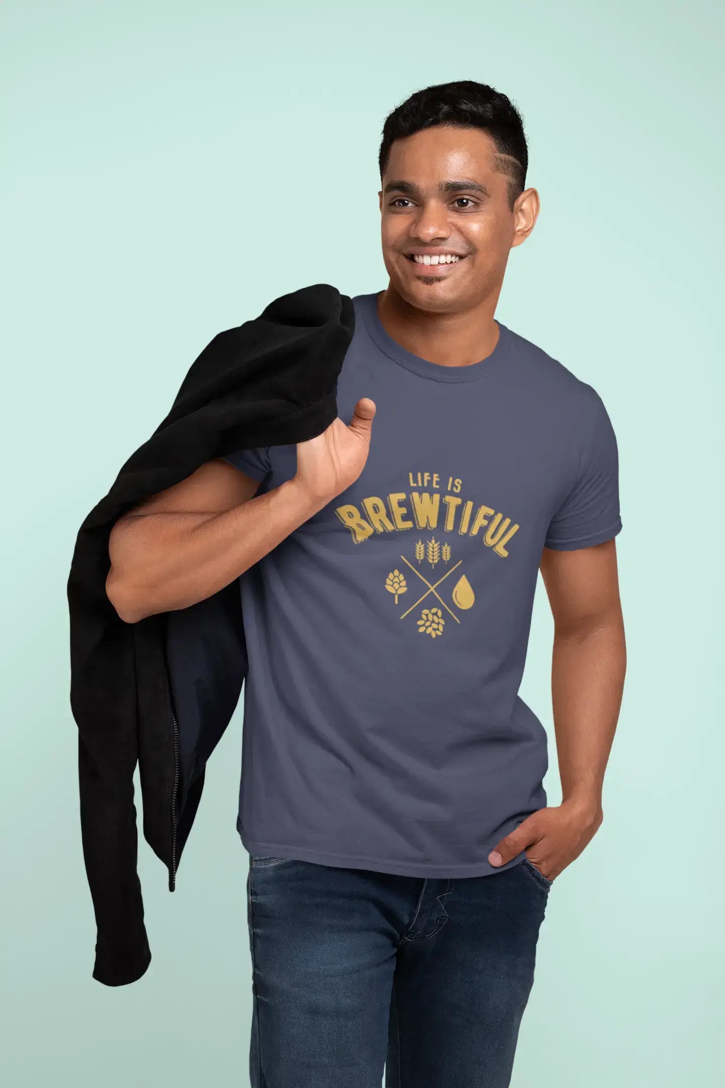 <span>Graphique</span> unisexe Life is Brewtiful T-Shirt bière décontracté <span>hommes</span> Tee Denim