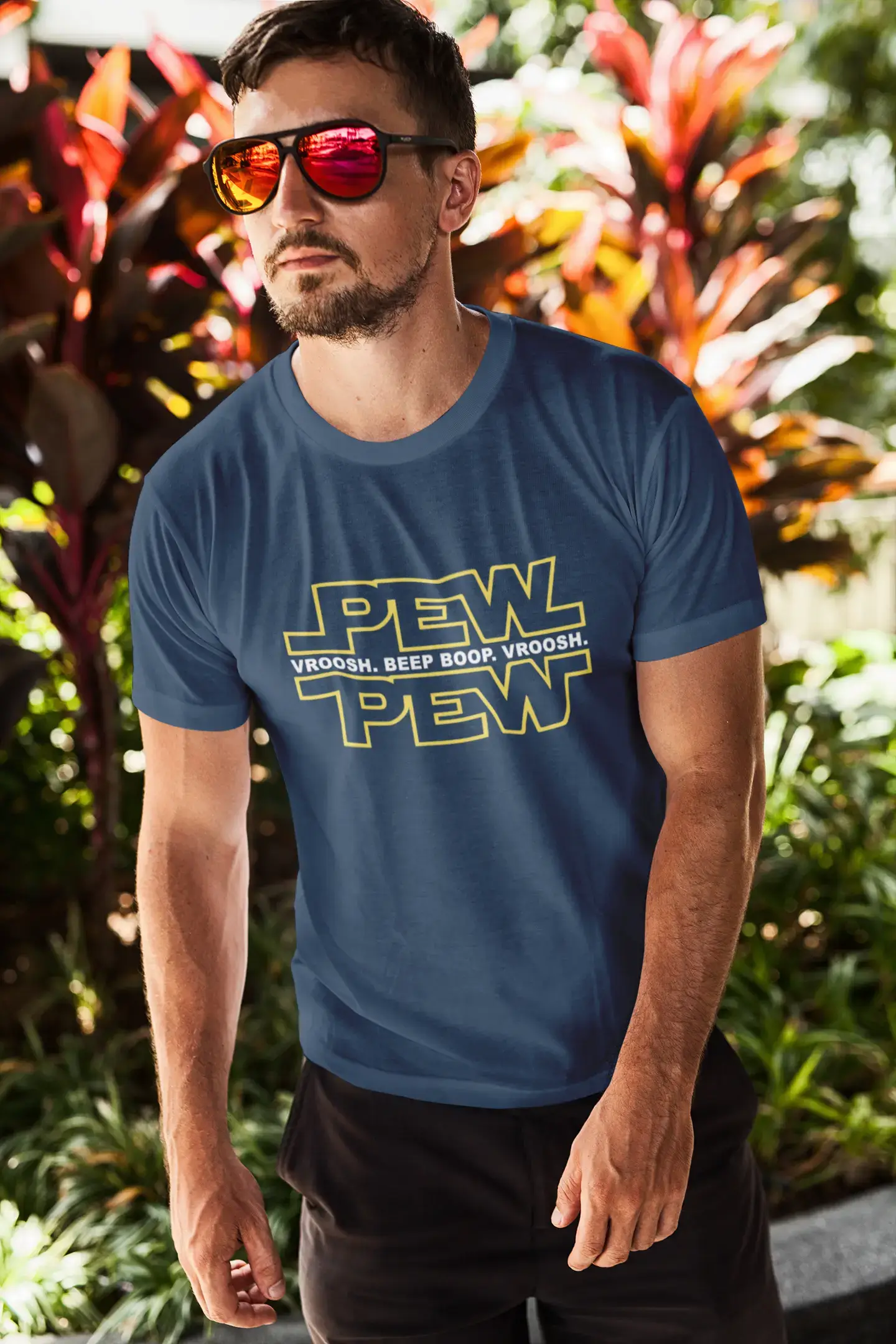 Graphic Men's Pew Pew T-Shirt Lemon Letter Print Tee Deep Black