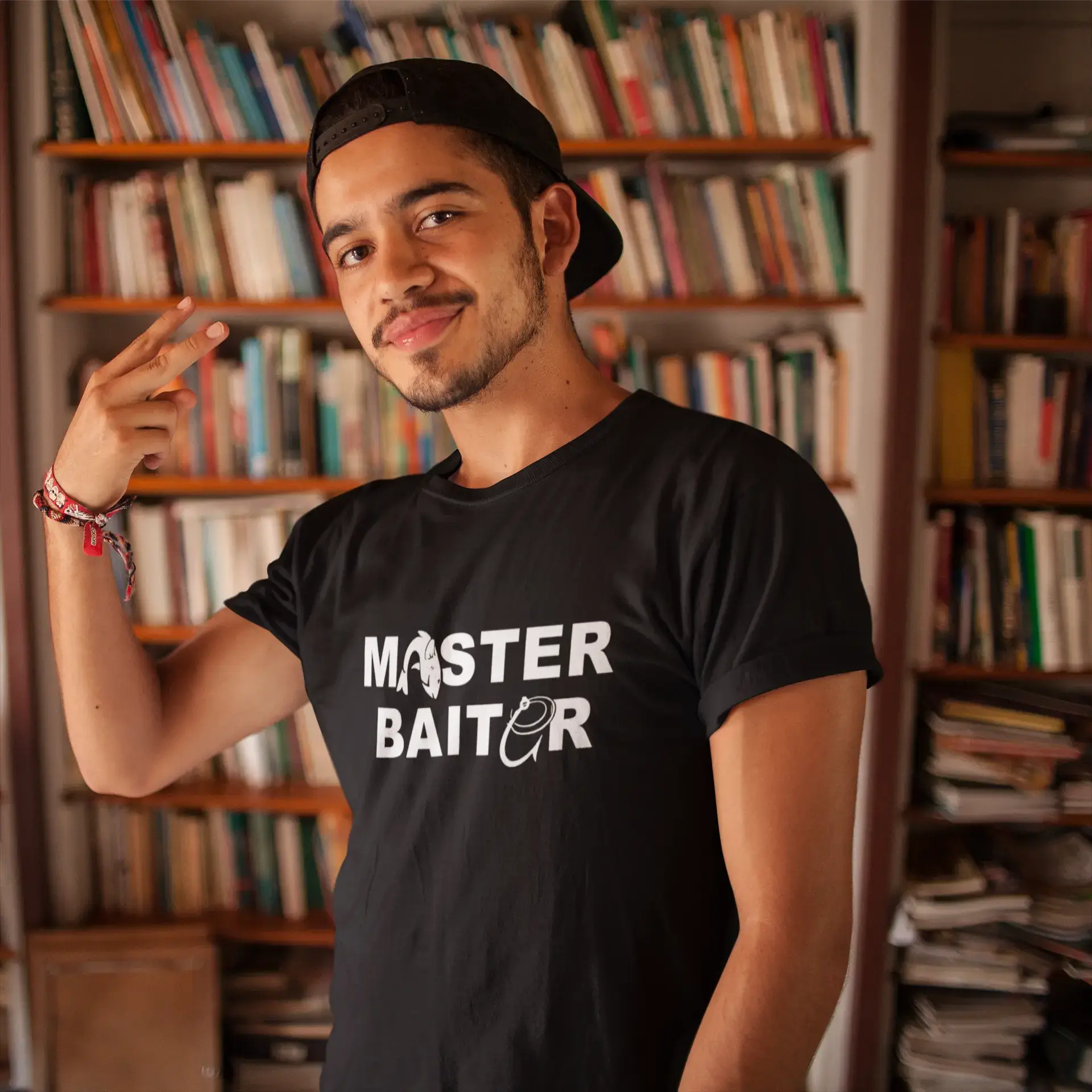 Graphic Men's Master Baitor T-Shirt Black Letter Print Navy Round Neck ...