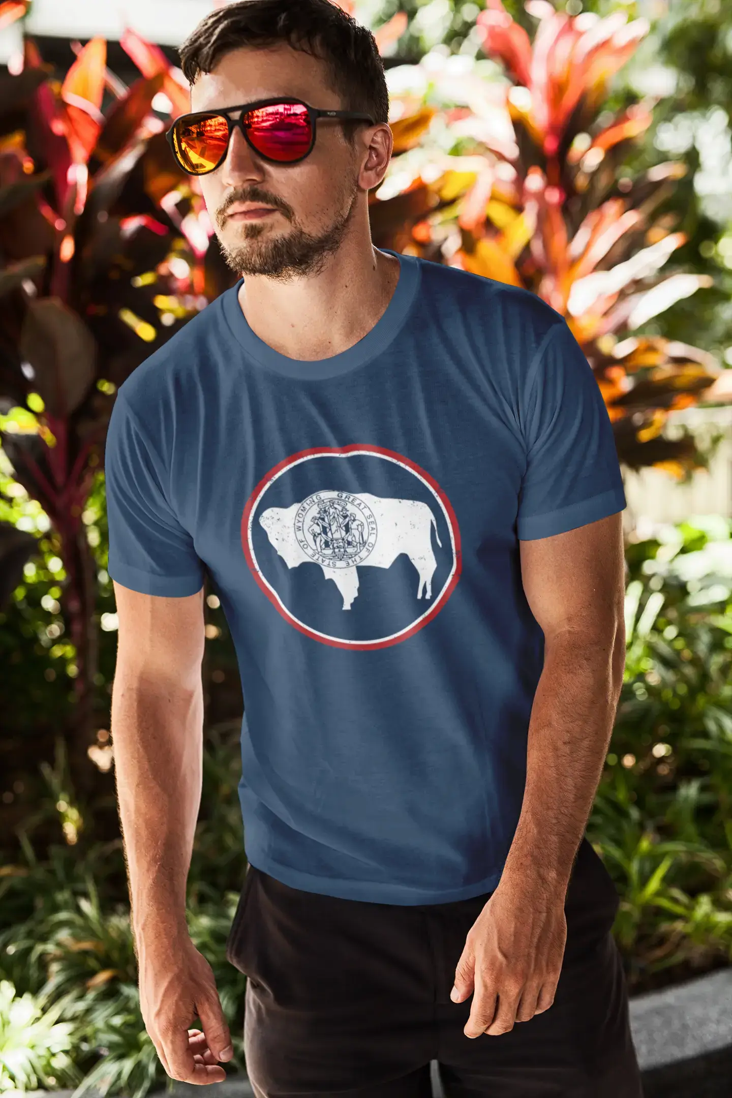 <span>Graphique</span> <span>hommes</span> Wyoming drapeau T-Shirts <span>blanc</span> imprimé t-shirt <span>gris souris</span>