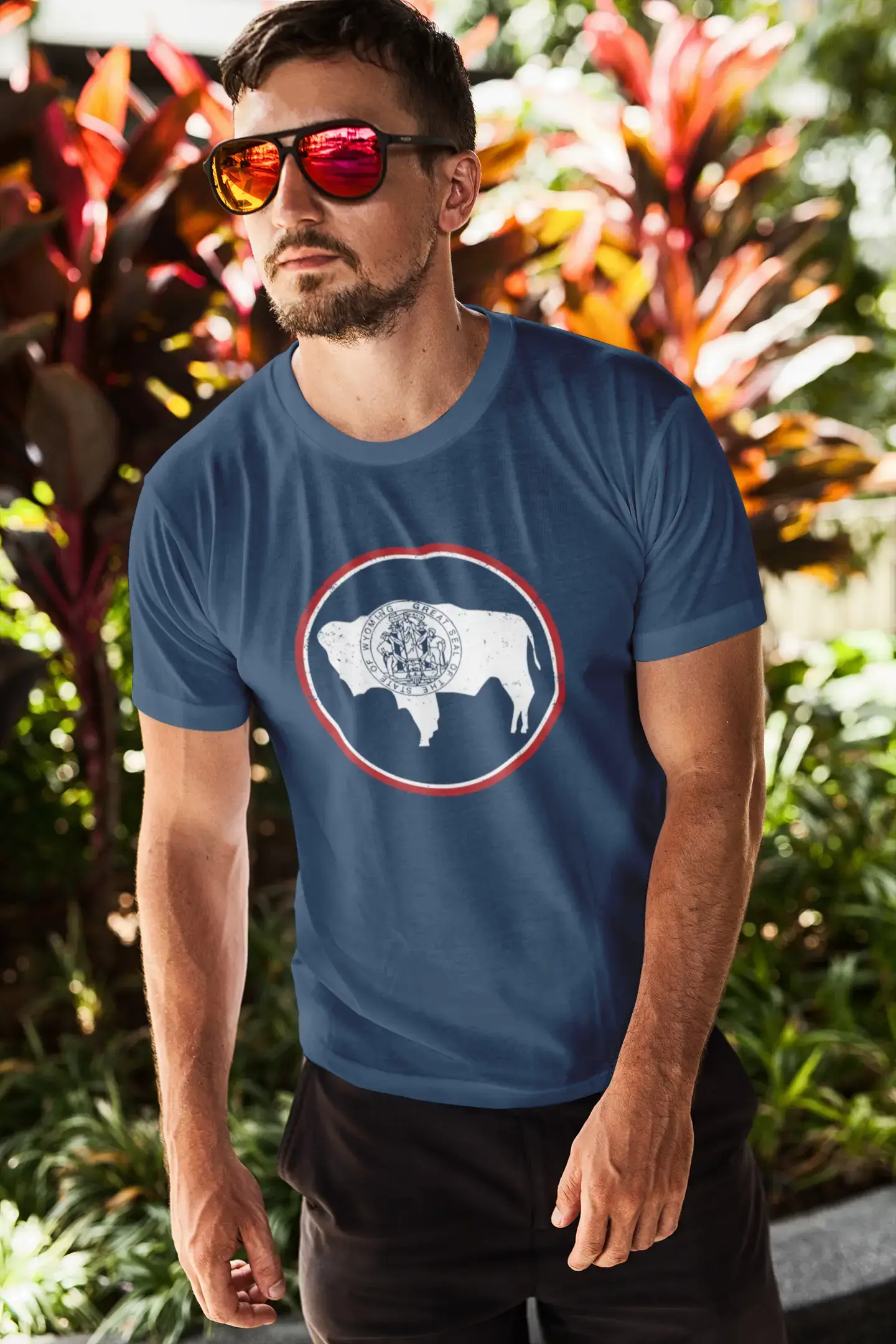 Graphic Men's Wyoming Flag T-Shirts White Print Tee Mouse Royal Blue