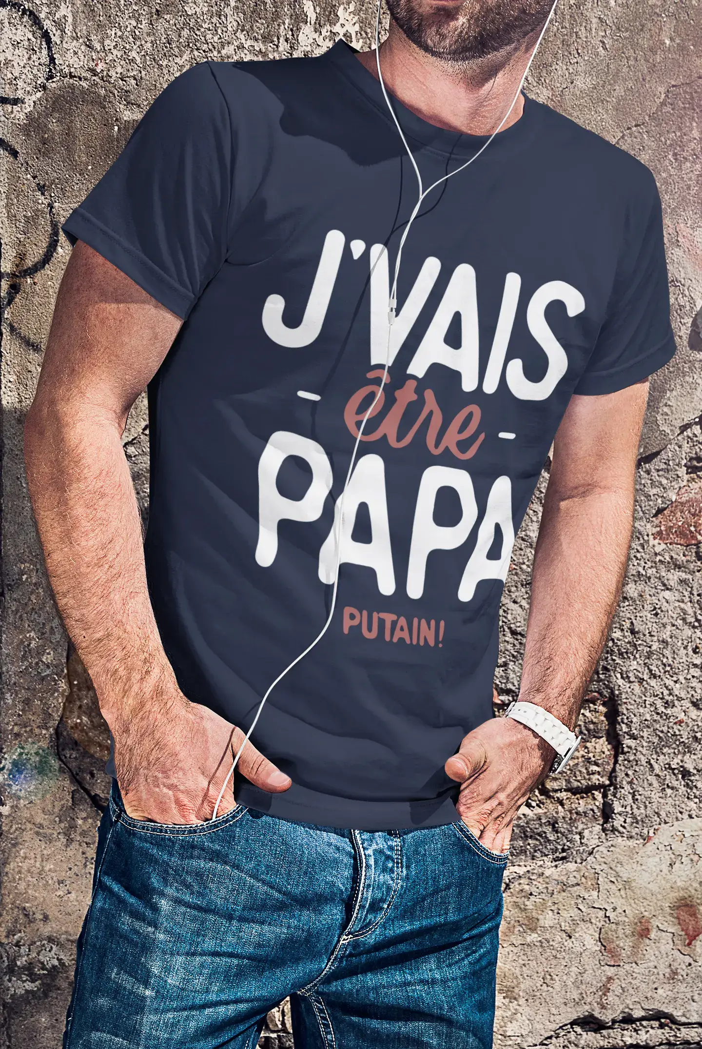 Ultrabasic - Graphique Homme J'vais Être Papa Putain T-Shirt Marine Lettre