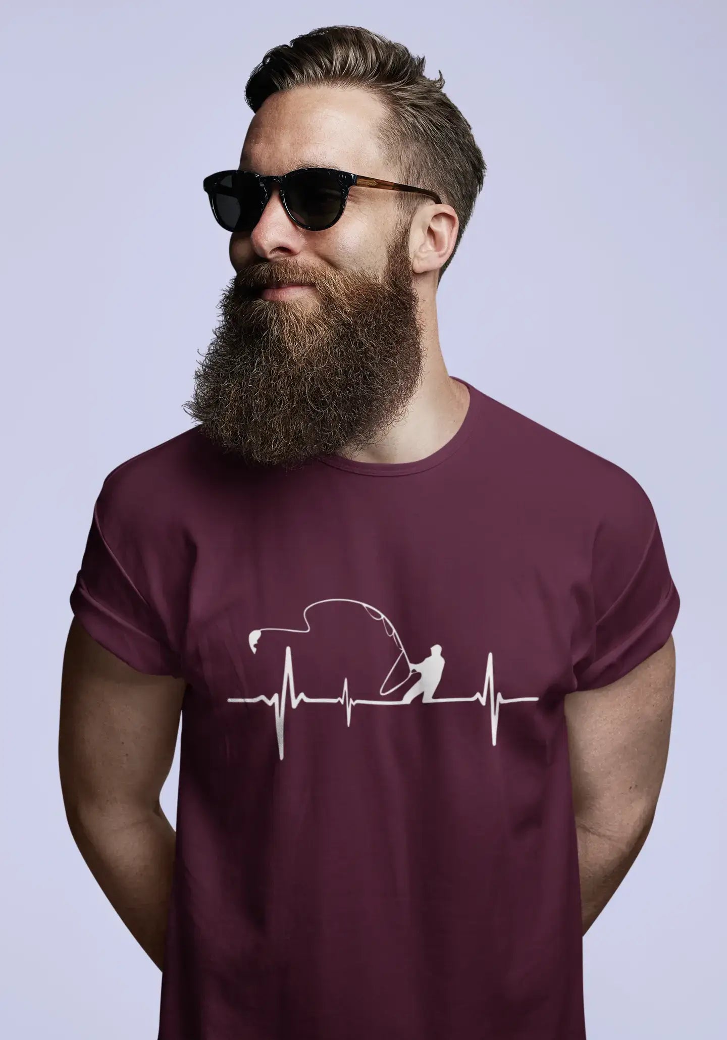ULTRABASIC - White Graphic Printed Men's Fisherman
 Heartbeat T-Shirt Burgundy