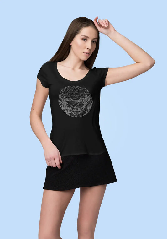 ULTRABASIC - Graphic Printed Women's River Mountain and Forest T-Shirt Creamy Pink