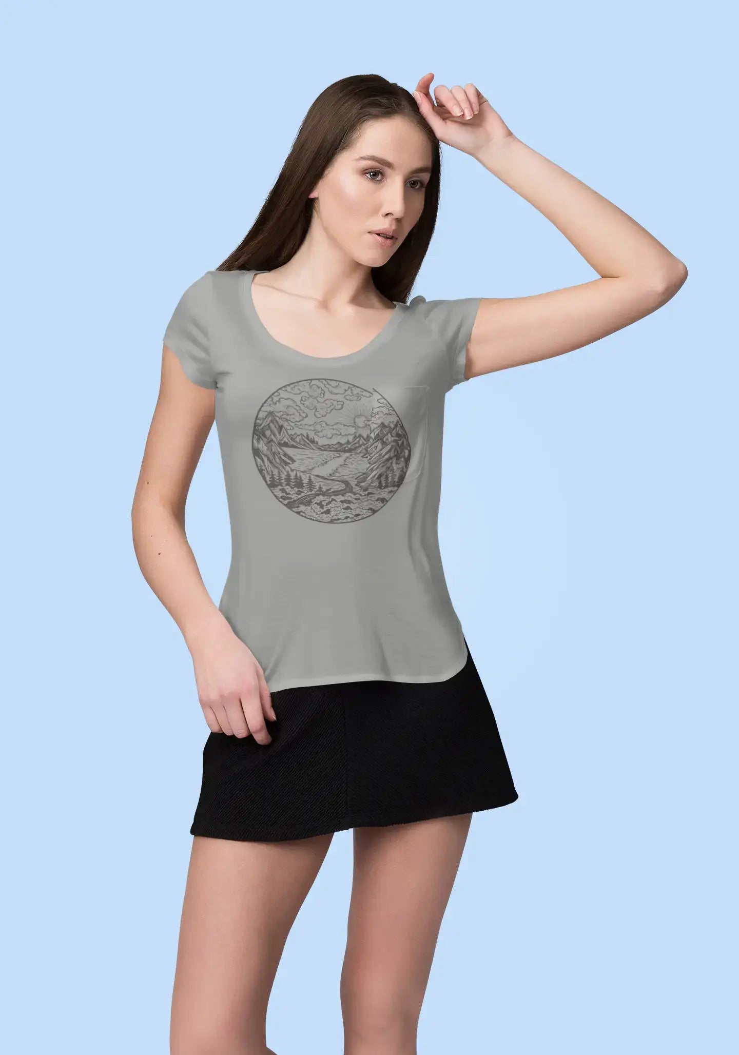 ULTRABASIC - Graphic Printed Women's River Mountain and Forest T-Shirt White