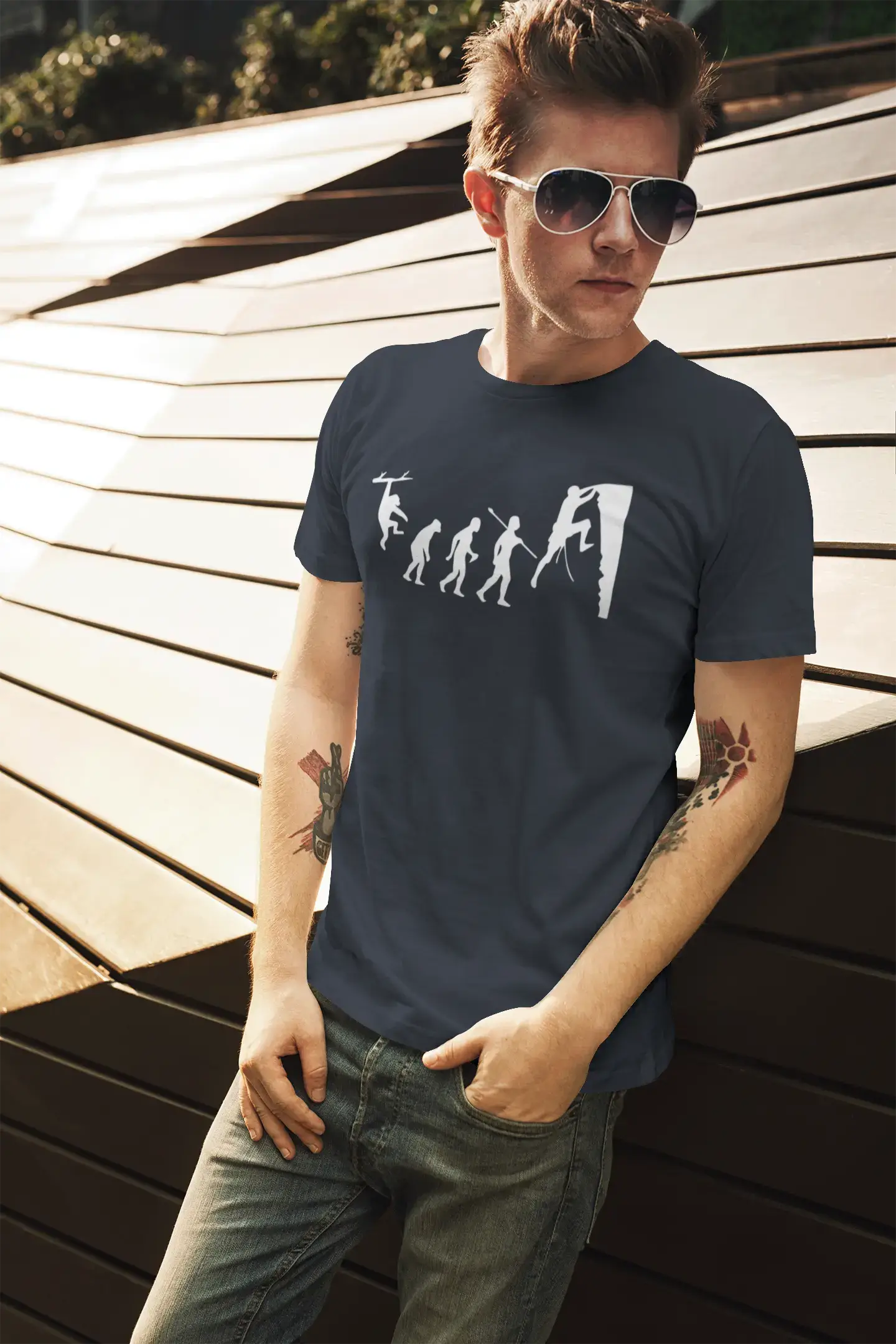 ULTRABASIC - Graphic Printed Men's Climbing Evolution T-Shirt Royal Blue