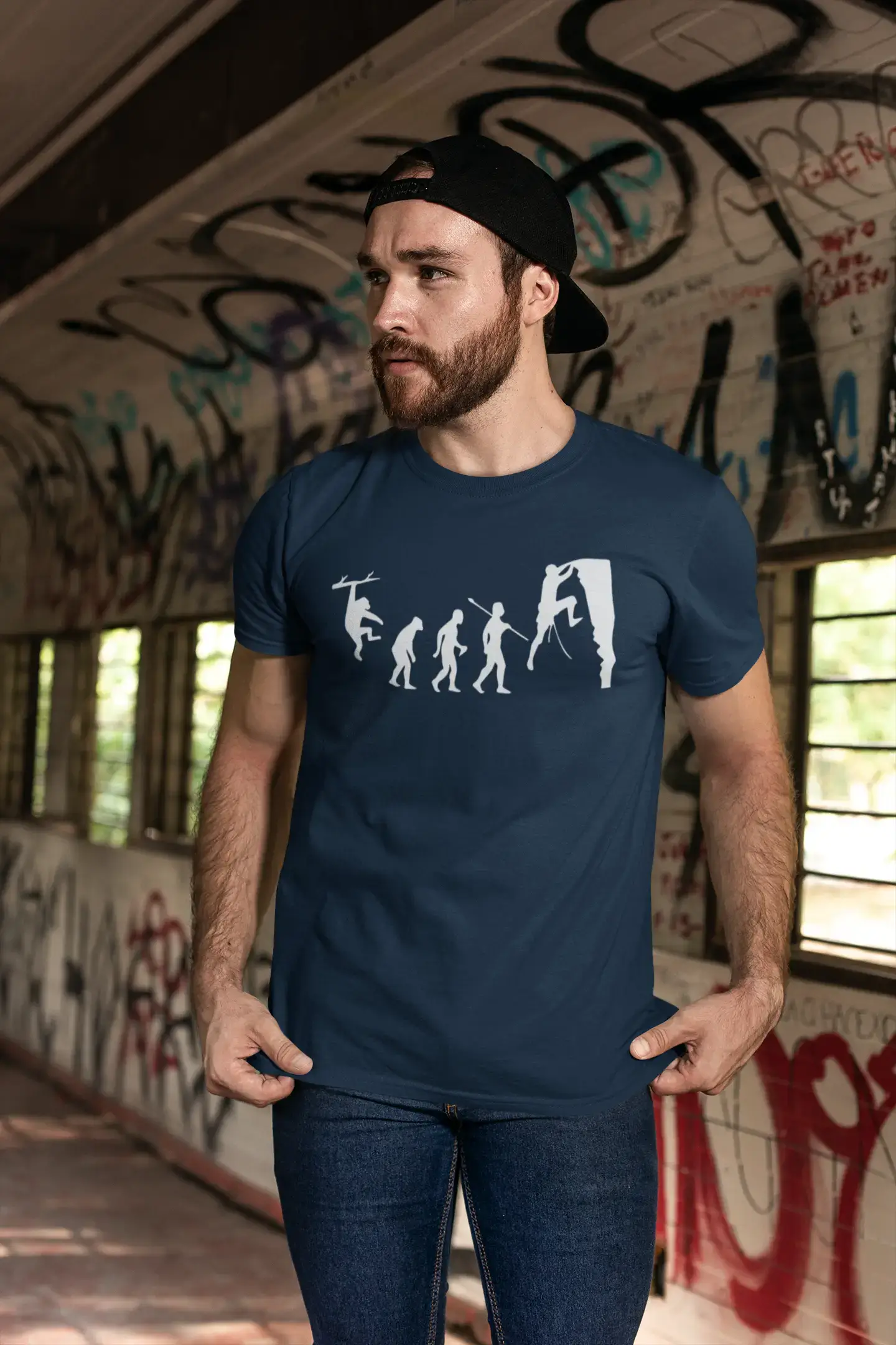 ULTRABASIC - Graphic Printed Men's Climbing Evolution T-Shirt Mouse Grey