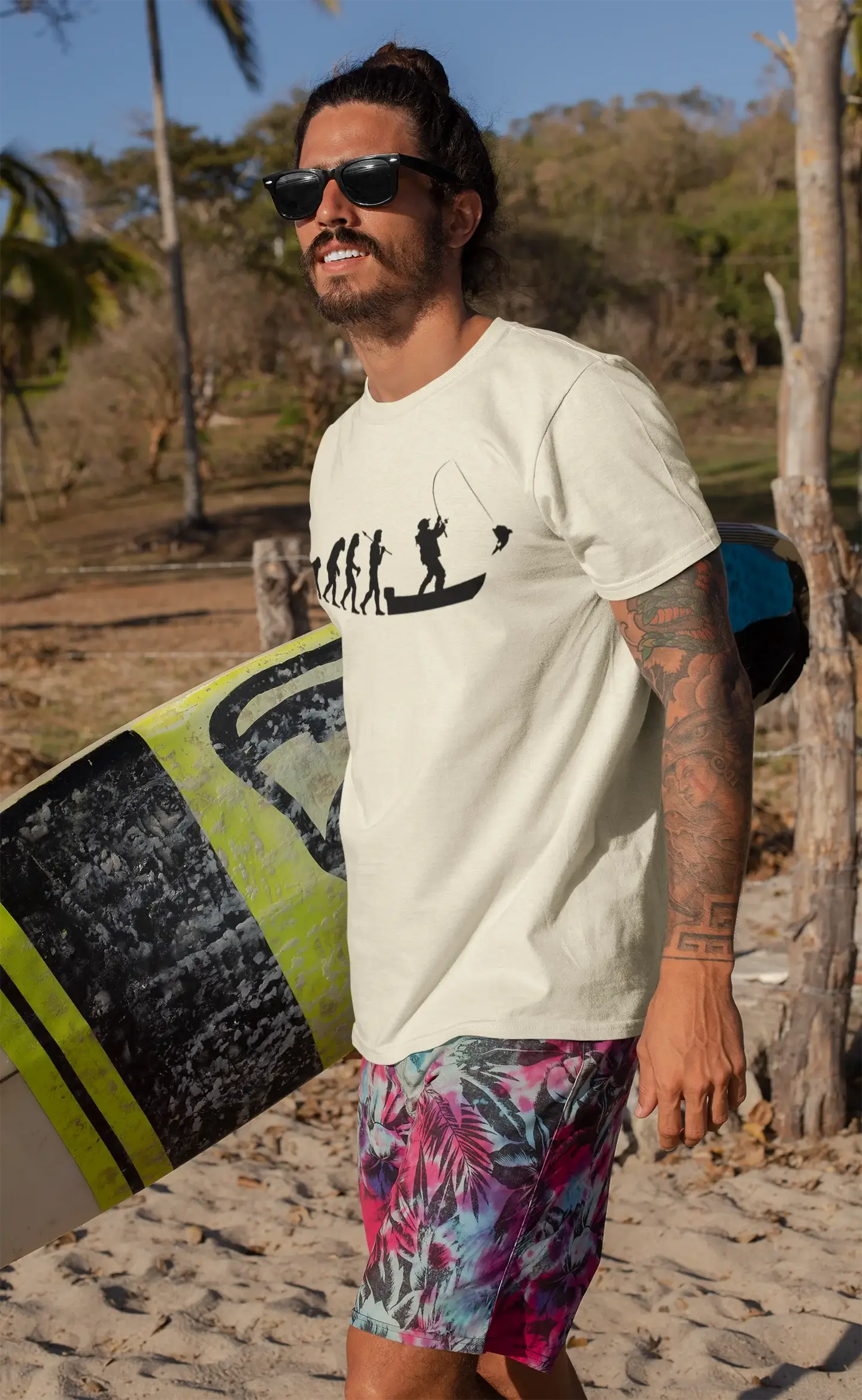 ULTRABASIC - Graphic Printed Men's Evolution of the Fishing Boat T-Shirt French Navy