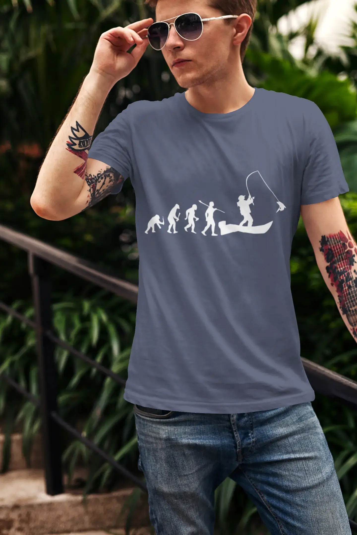 ULTRABASIC - Graphic Printed Men's Evolution of the Fishing Boat T-Shirt Grey Marl