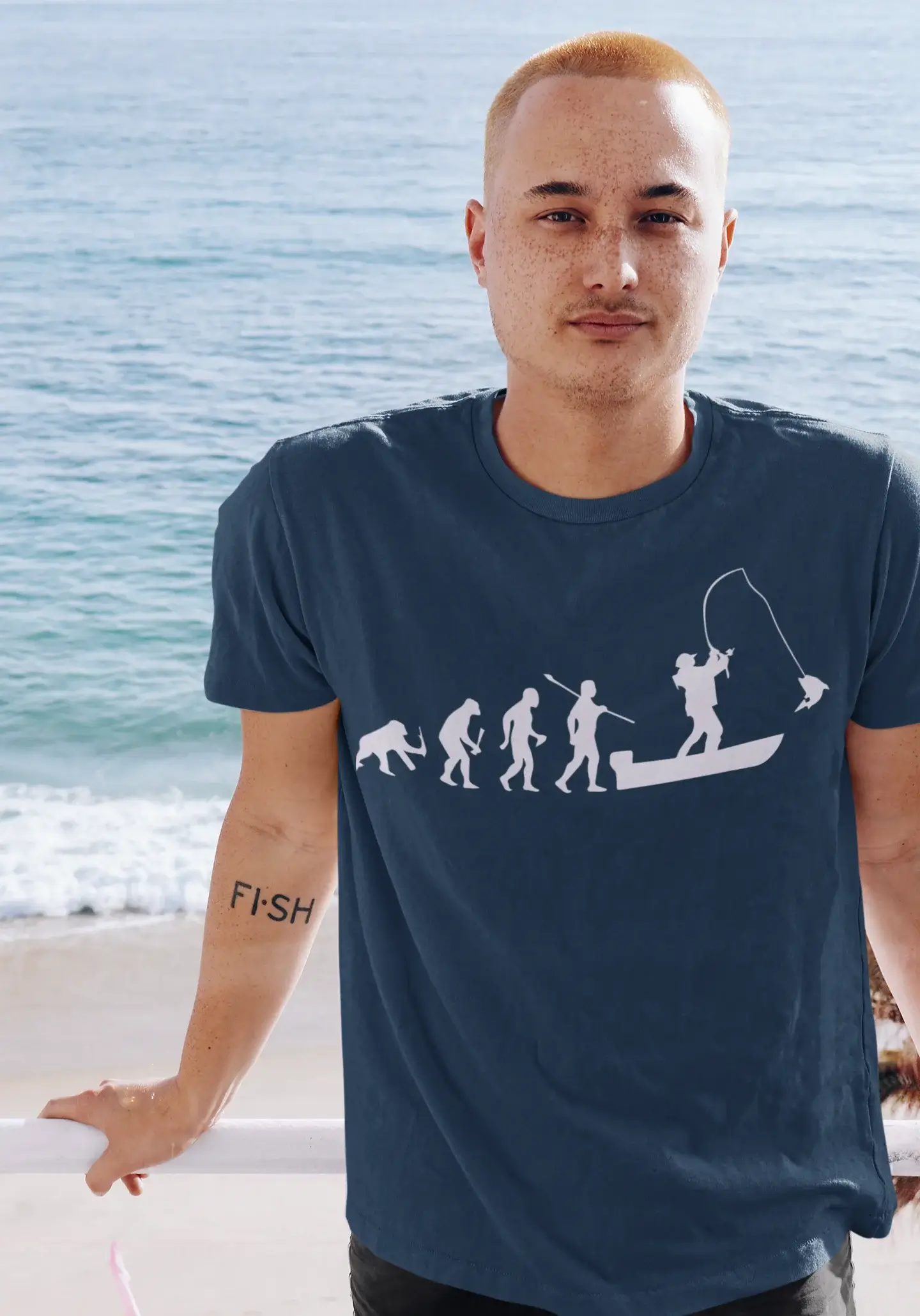 ULTRABASIC - Graphic Printed Men's Evolution of the Fishing Boat T-Shirt French Navy