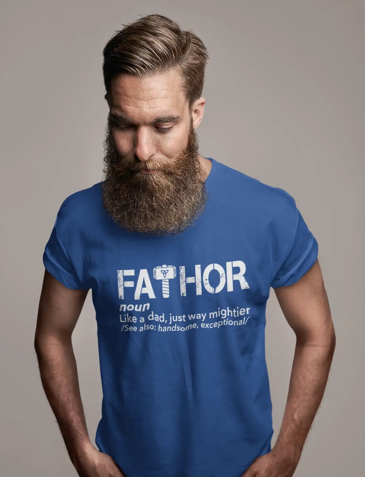 ULTRABASIC - Graphic Men's Fa-Thor Like Dad Just Way Mightier Shirt Printed Letters Royal Blue