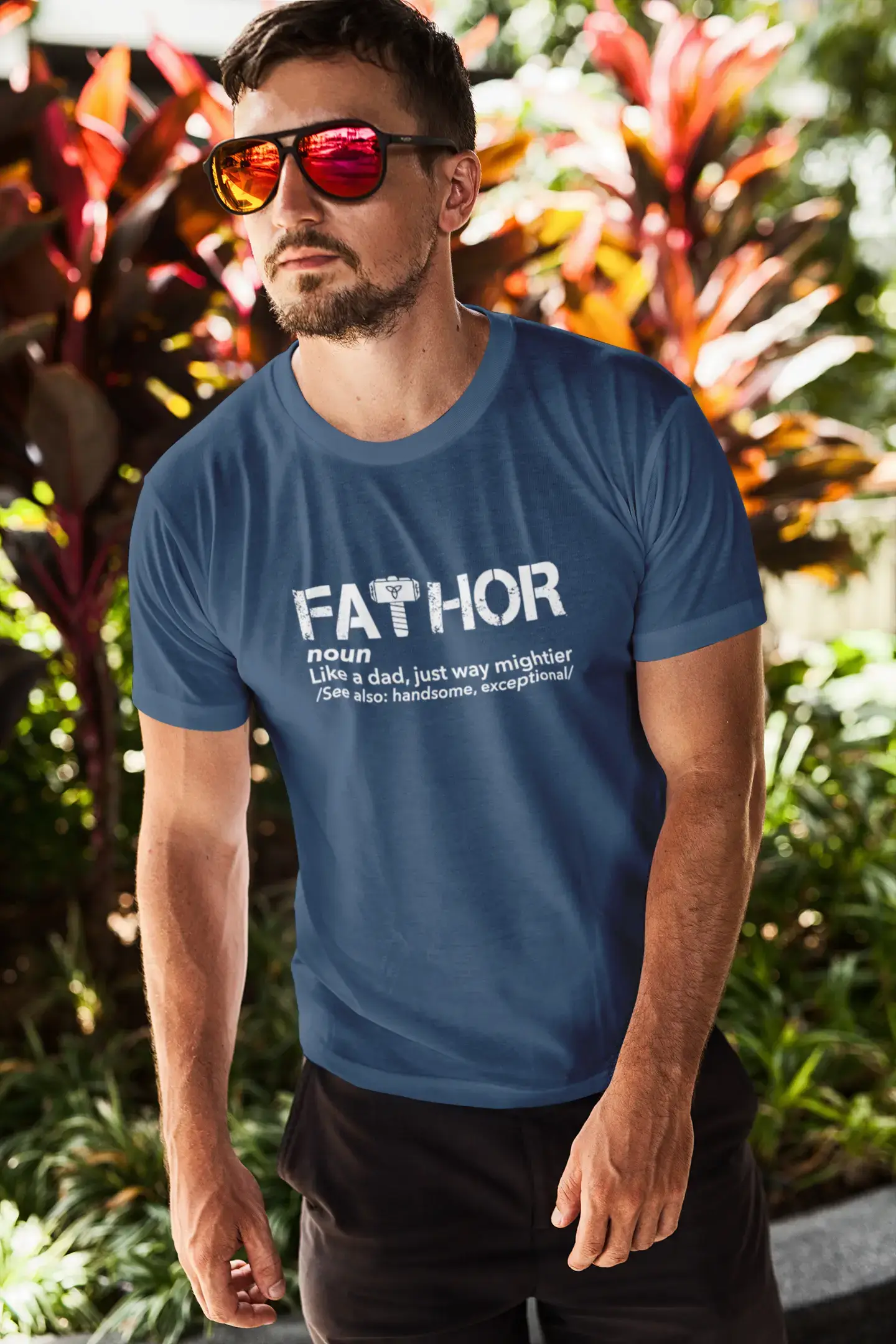 ULTRABASIC - Graphic Men's Fa-Thor Like Dad Just Way Mightier Shirt Printed Letters Navy