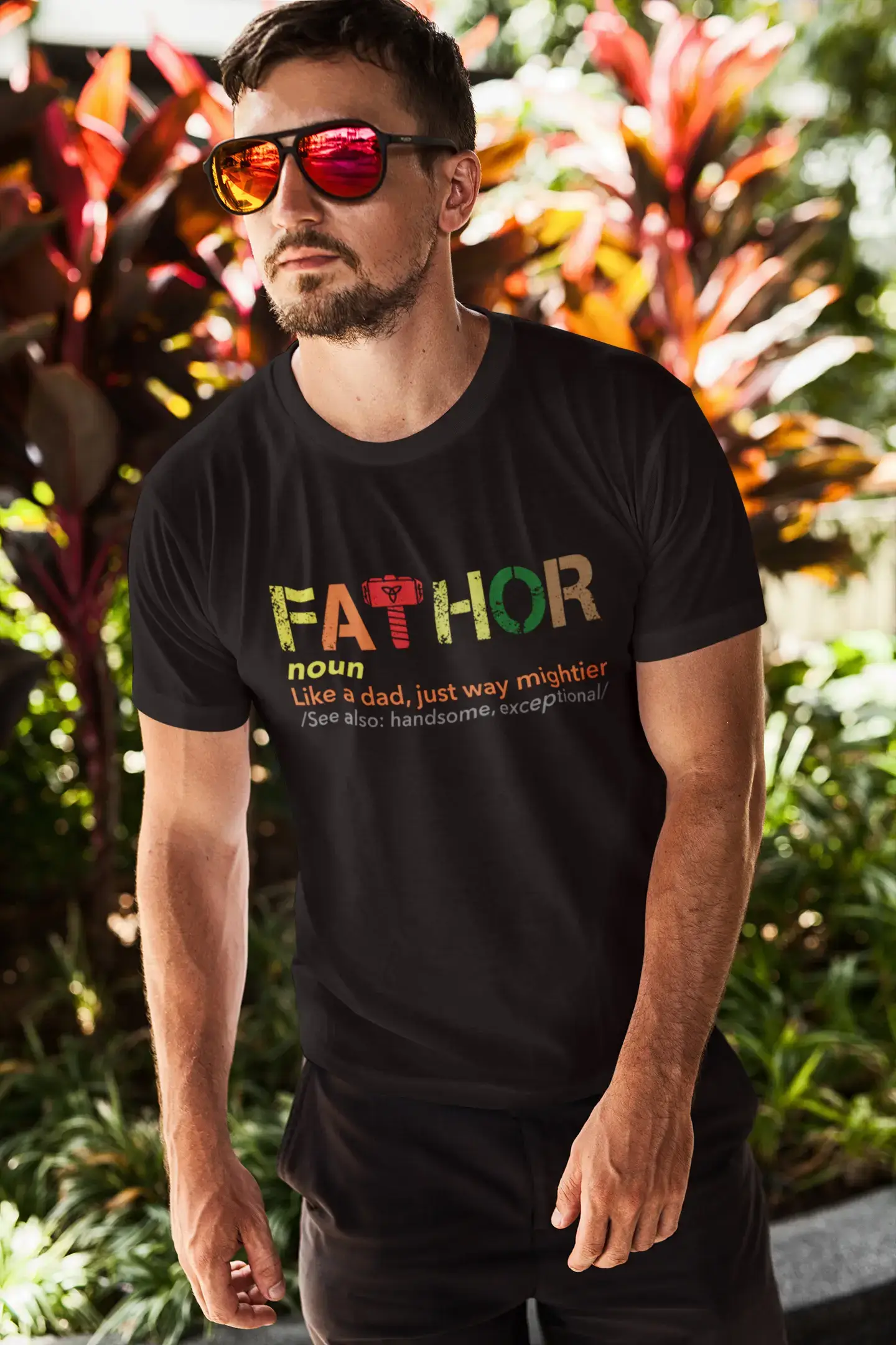 ULTRABASIC - Graphic Men's Fa-Thor Like Dad Just Way Mightier Shirt Printed Letters Deep Black