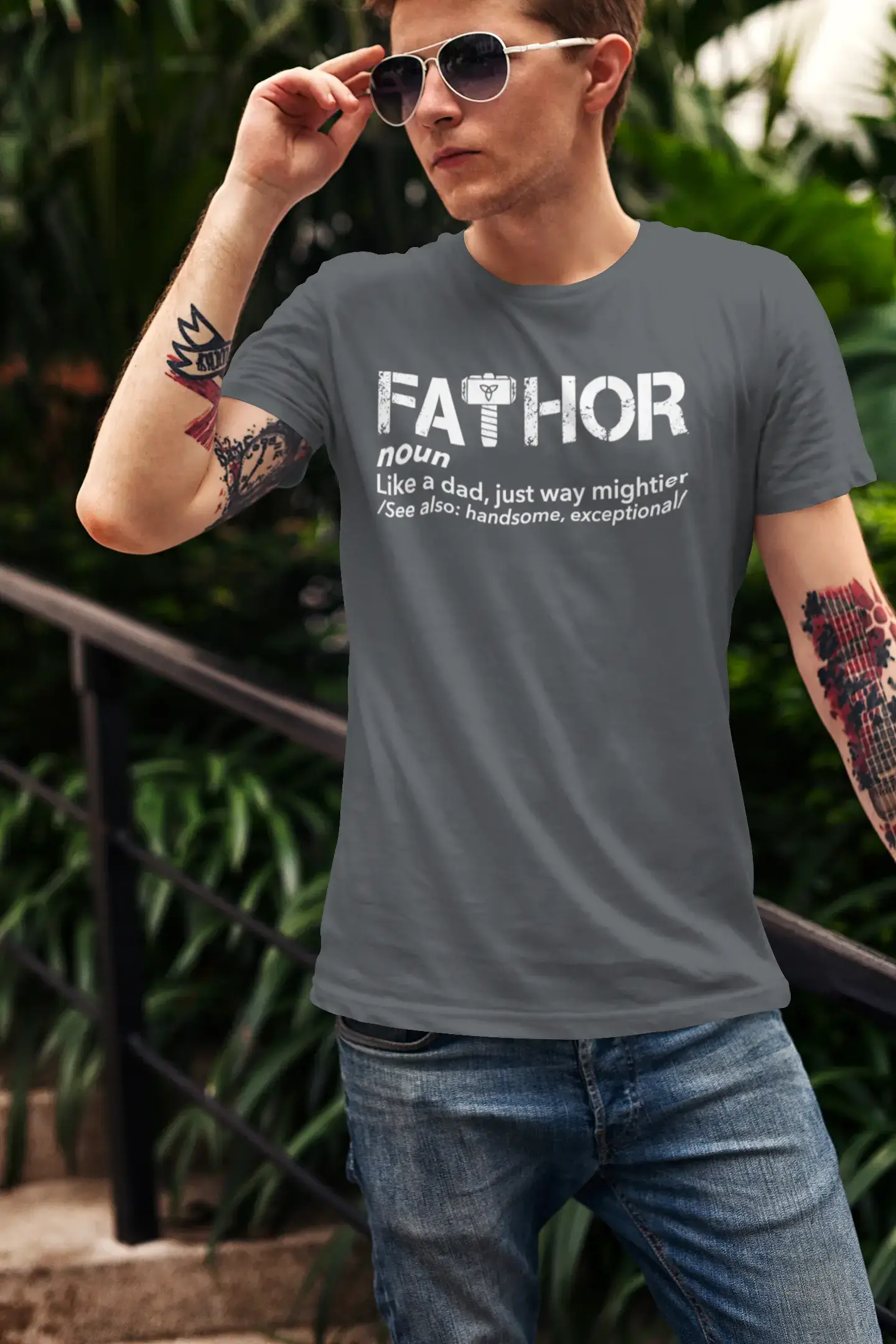 ULTRABASIC - Graphic Men's Fa-Thor Like Dad Just Way Mightier Shirt Printed Letters White