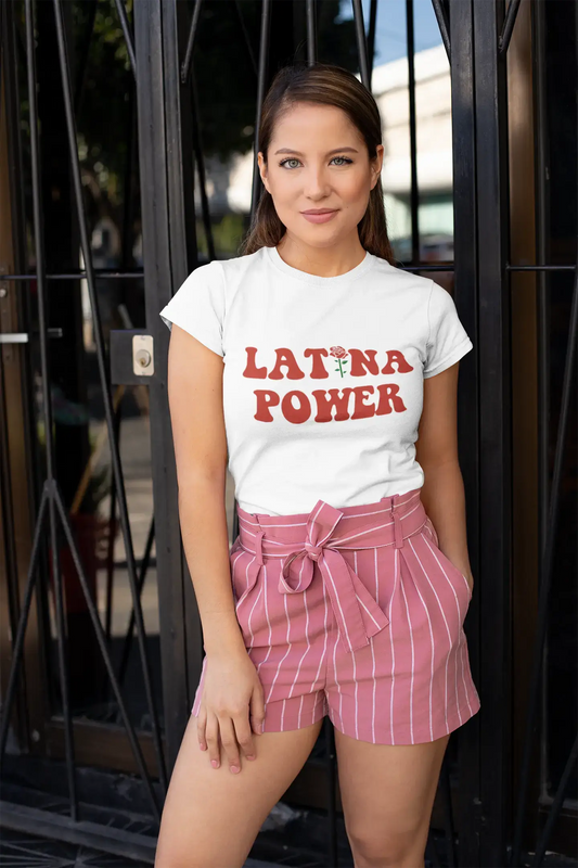 ULTRABASIC - Women's Low-Cut Round Neck T-Shirt Latina Power Printed Letters Creamy Pink