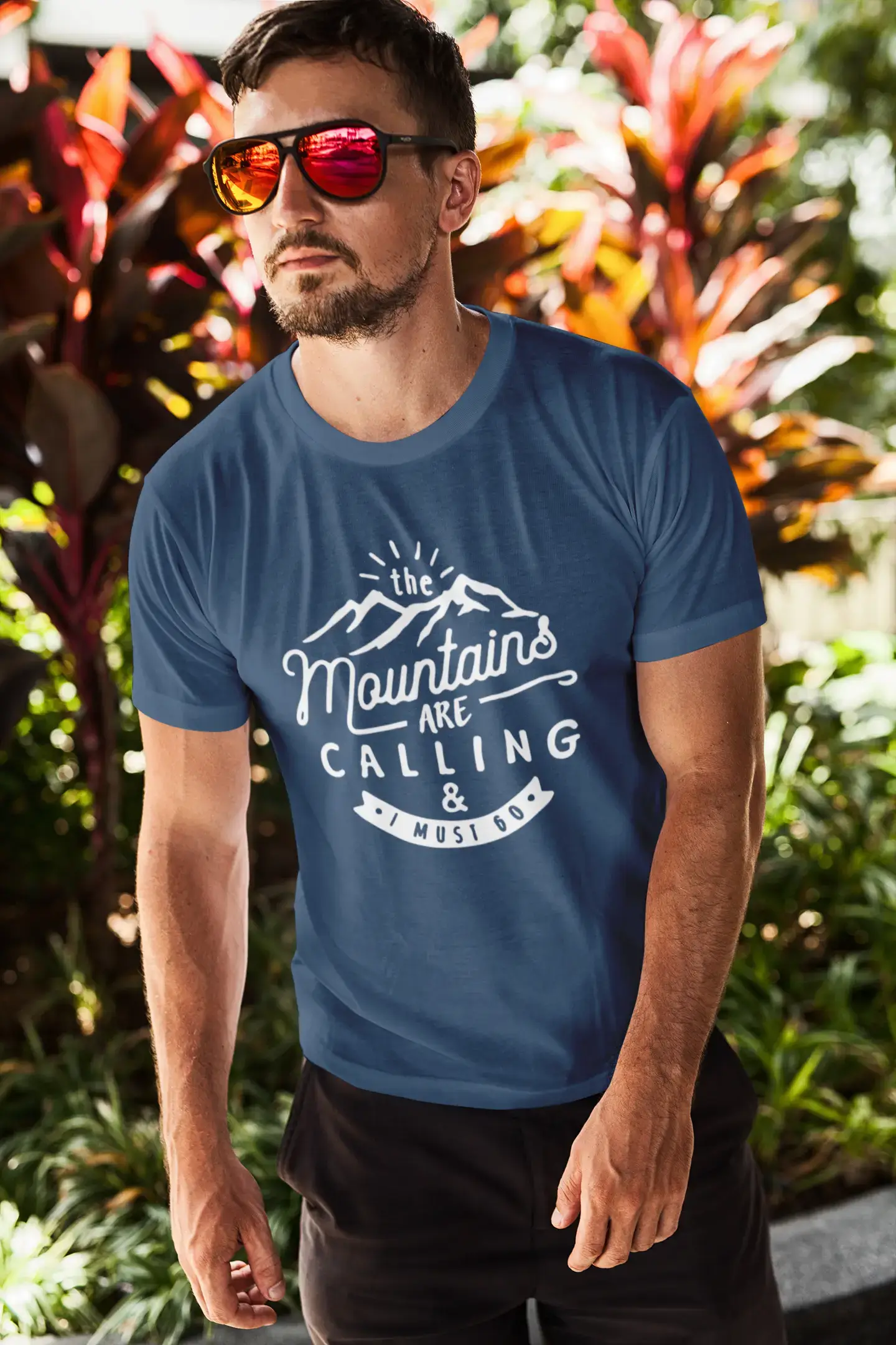 ULTRABASIC - Graphic Printed Men's The Mountains Are Calling And I Must Go Hiking Tee Tango Red