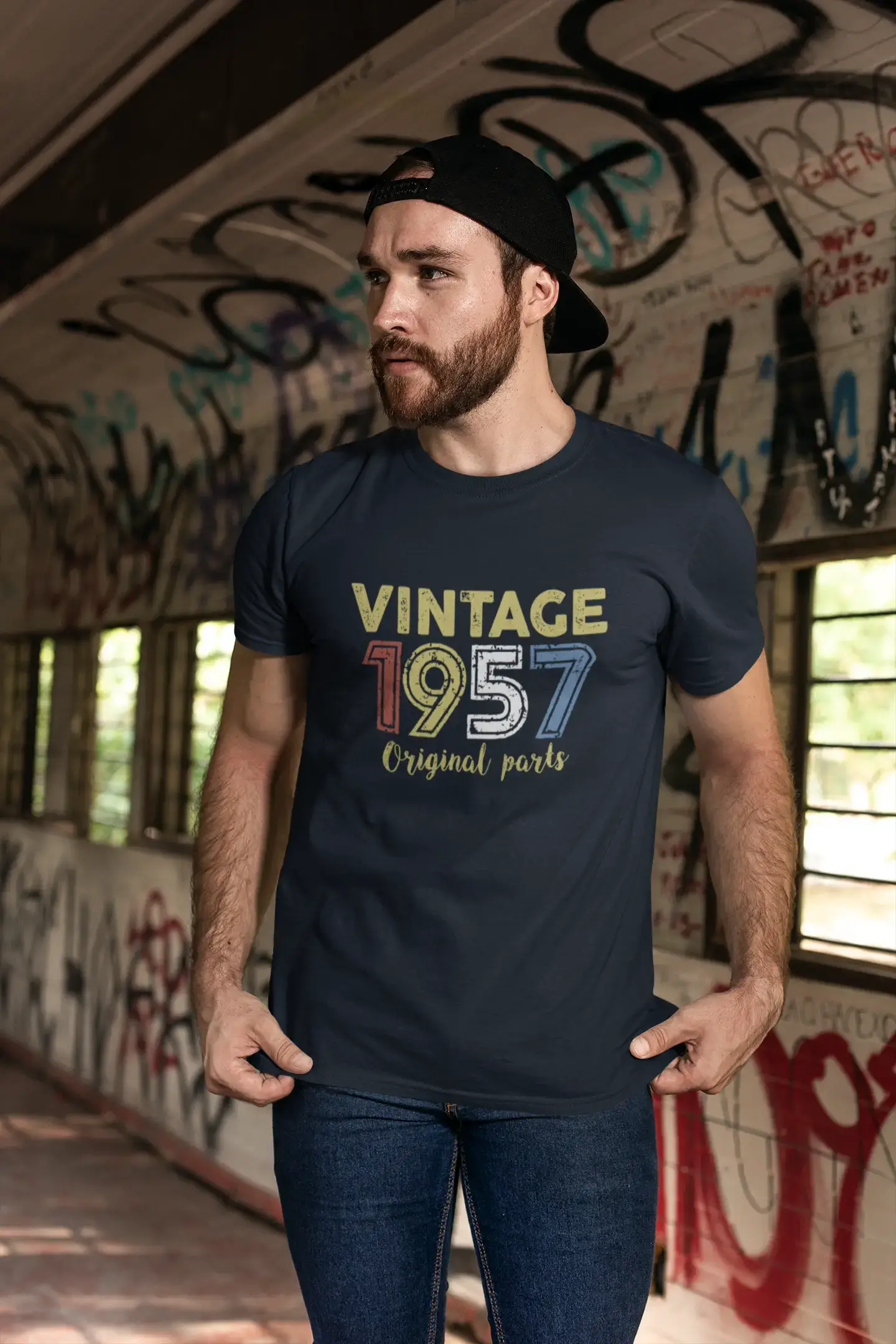 ULTRABASIC - Graphic Printed Men's Vintage 1957 T-Shirt Navy