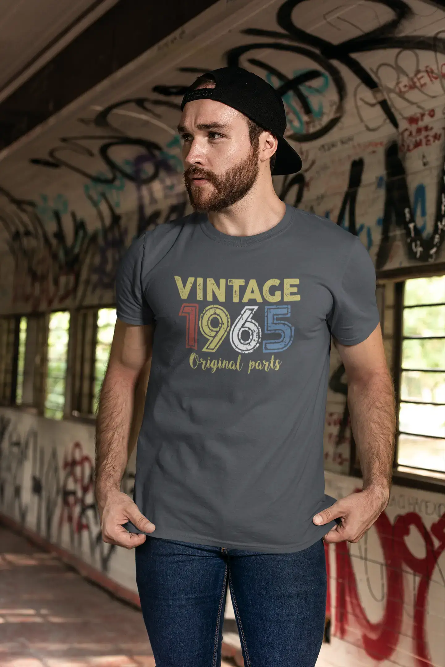 ULTRABASIC - Graphic Printed Men's Vintage 1965 T-Shirt Mouse Grey
