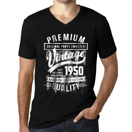 Men's Graphic T-Shirt V Neck Original Parts (Mostly) Aged to Perfection 1950 74th Birthday Anniversary 74 Year Old Gift 1950 Vintage Eco-Friendly Short Sleeve Novelty Tee