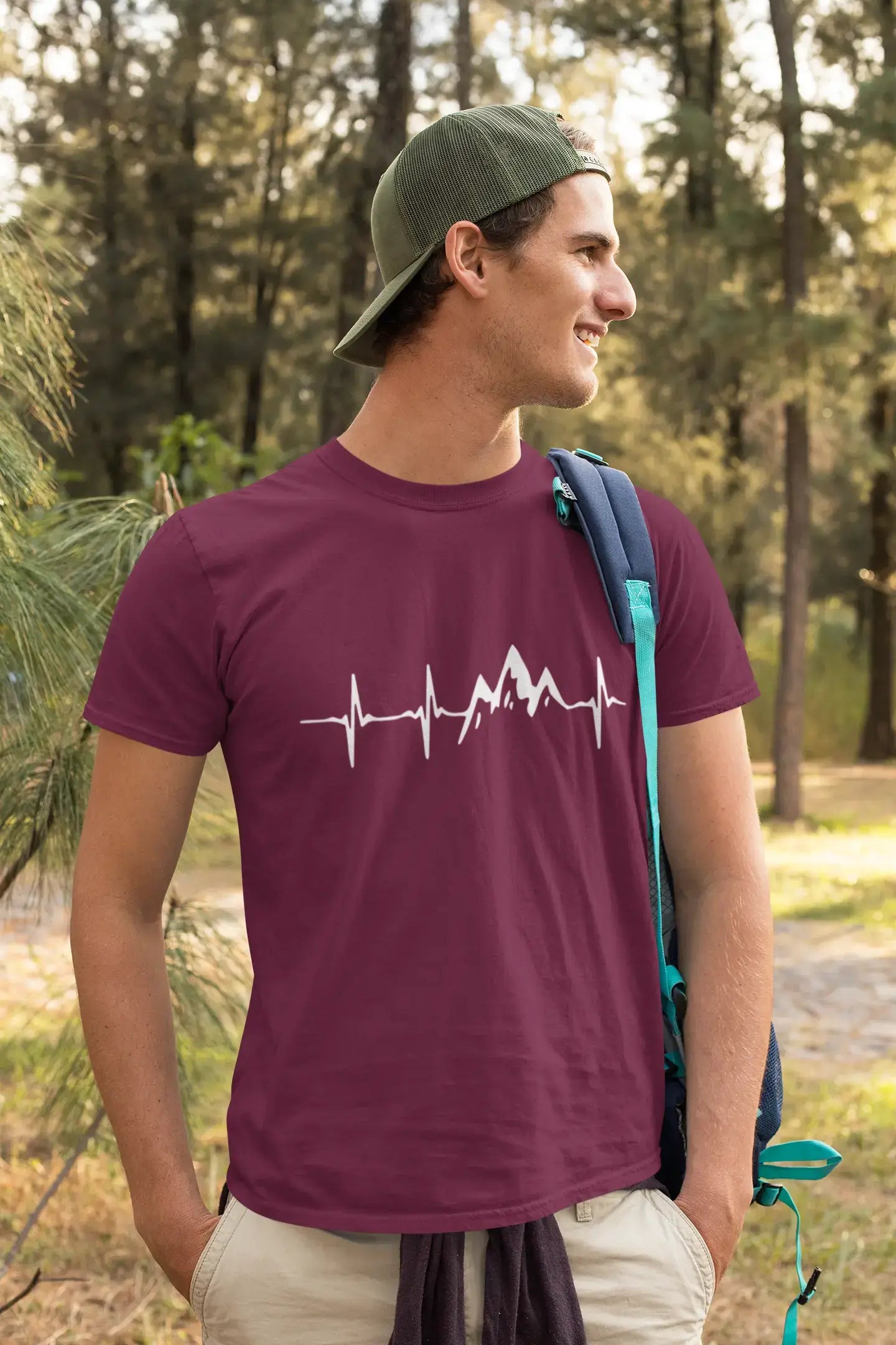 ULTRABASIC - Graphic Printed Men's Mountain Heartbeat T-Shirt Mouse Grey