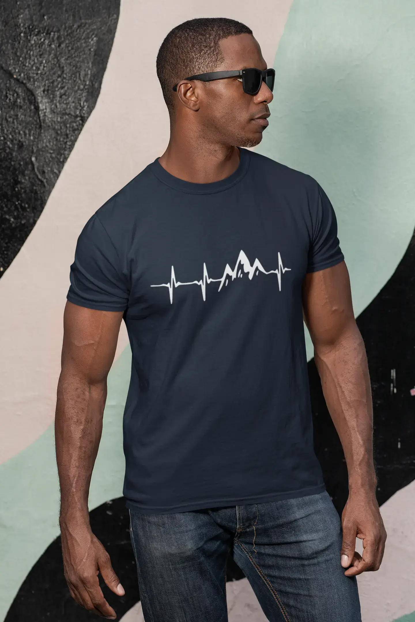 ULTRABASIC - Graphic Printed Men's Mountain Heartbeat T-Shirt Mouse Grey