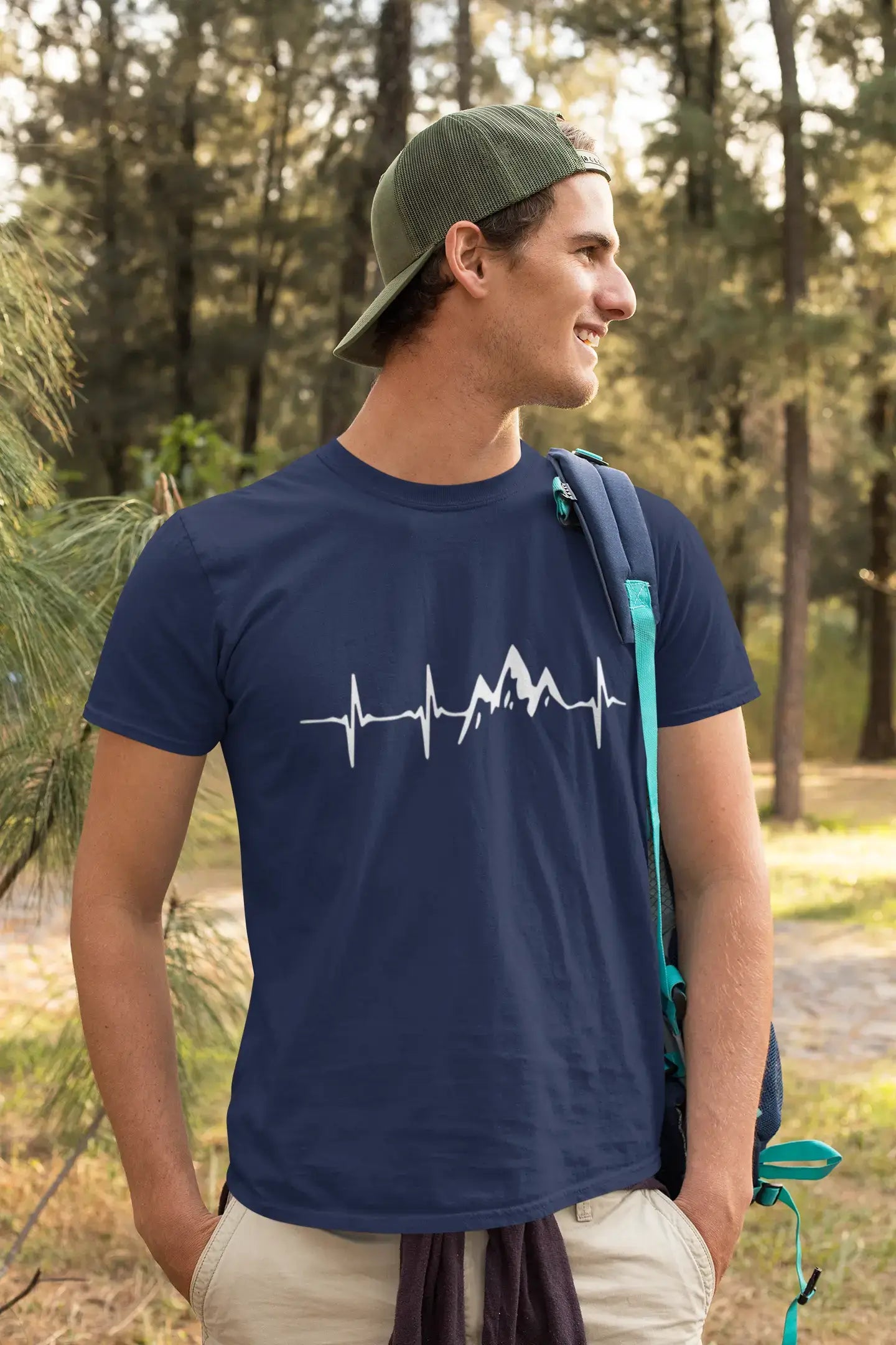 ULTRABASIC - Graphic Printed Men's Mountain Heartbeat T-Shirt Denim
