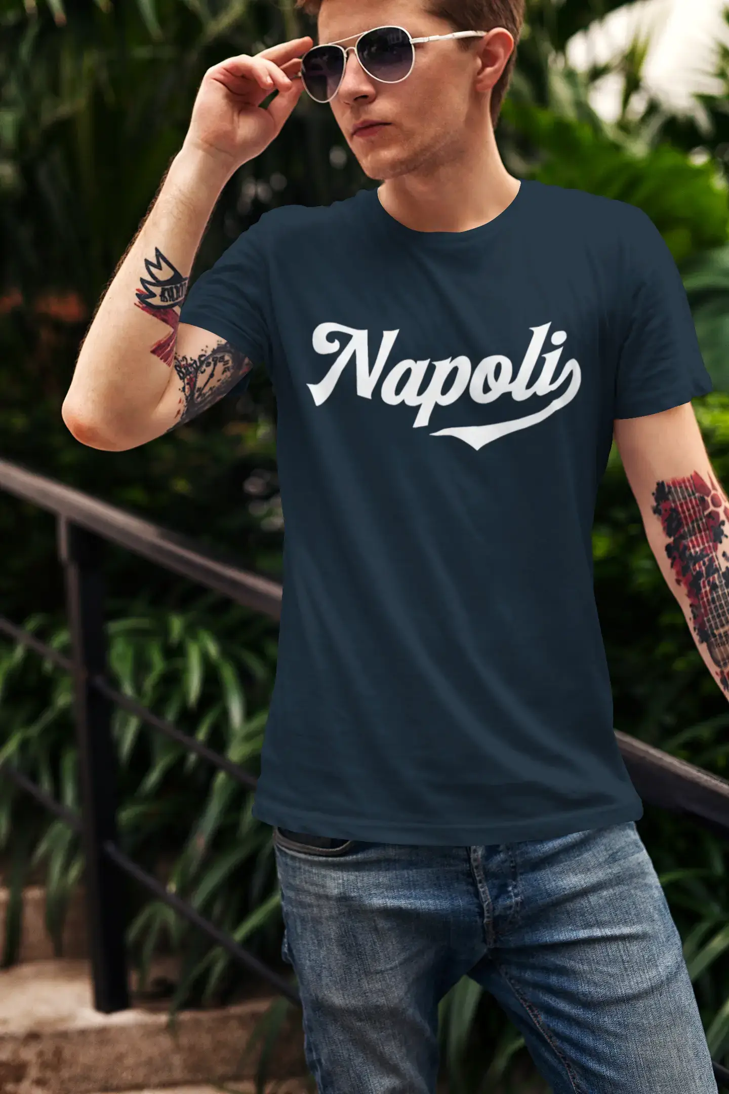 ULTRABASIC - Graphic Printed Men's Napoli T-Shirt Denim