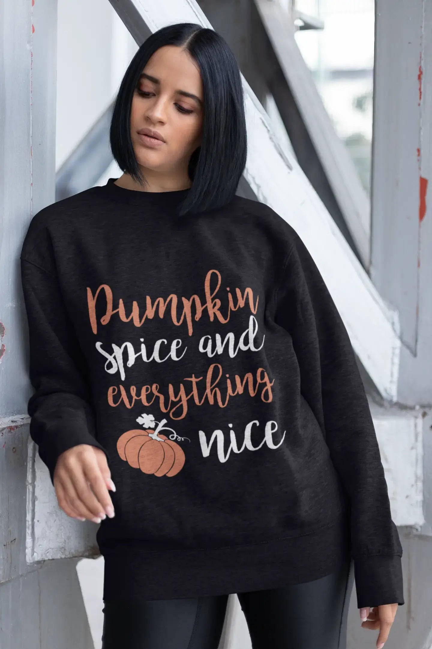ULTRABASIC - Women's Printed Graphic Sweatshirt Pumpkin Spice And Everything Nice T-Shirt Cute Casual Letter Print Tee French Navy